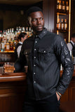 Barabas Wholesale Men's Studded Stretchy Button Down Long Sleeve Shirts 4BR414 Black