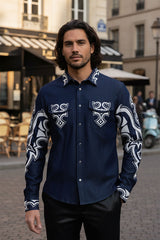 Barabas Wholesale Men's Studded Stretchy Button Down Long Sleeve Shirts 4BR414 Blue