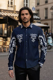 Barabas Wholesale Men's Studded Stretchy Button Down Long Sleeve Shirts 4BR414 Blue