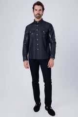 Barabas Wholesale Men's Studded Stretchy Button Down Long Sleeve Shirts 4BR414 Black