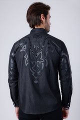 Barabas Wholesale Men's Studded Stretchy Button Down Long Sleeve Shirts 4BR414 Black