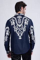 Barabas Wholesale Men's Studded Stretchy Button Down Long Sleeve Shirts 4BR414 Blue White