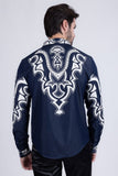 Barabas Wholesale Men's Studded Stretchy Button Down Long Sleeve Shirts 4BR414 Blue White