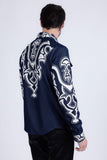 Barabas Wholesale Men's Studded Stretchy Button Down Long Sleeve Shirts 4BR414 Blue