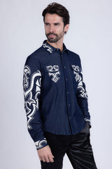 Barabas Wholesale Men's Studded Stretchy Button Down Long Sleeve Shirts 4BR414 Navy