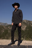 Barabas Wholesale Men's Rhinestones Button Down Long Sleeve Shirts 4BR58 Black