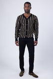 Barabas Wholesale Men's Rhinestone Geometric Stretch Cardigan Sweater 4CJ02 Black Gold