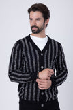 Barabas Wholesale Men's Rhinestone Geometric Stretch Cardigan Sweater 4CJ02 Black Silver