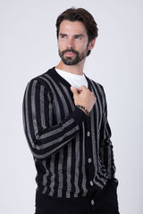 Barabas Wholesale Men's Rhinestone Geometric Stretch Cardigan Sweater 4CJ02 Black Silver