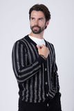 Barabas Wholesale Men's Rhinestone Geometric Stretch Cardigan Sweater 4CJ02 Black Silver