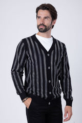 Barabas Wholesale Men's Rhinestone Geometric Stretch Cardigan Sweater 4CJ02 Black Silver