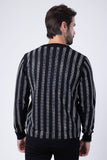 Barabas Wholesale Men's Rhinestone Geometric Stretch Cardigan Sweater 4CJ02 Black Silver