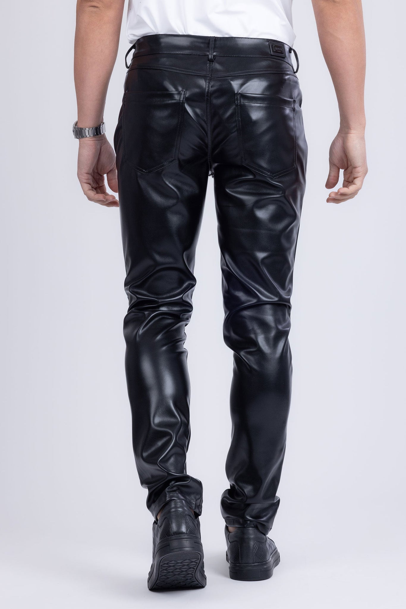 Barabas Wholesale Men's PU Leather Shiny Stretch Casual Pants 4CP100 Charcoal