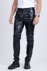 Barabas Wholesale Men's PU Leather Shiny Stretch Casual Pants 4CP100 Black