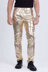 Barabas Wholesale Men's PU Leather Shiny Stretch Casual Pants 4CP100 Gold