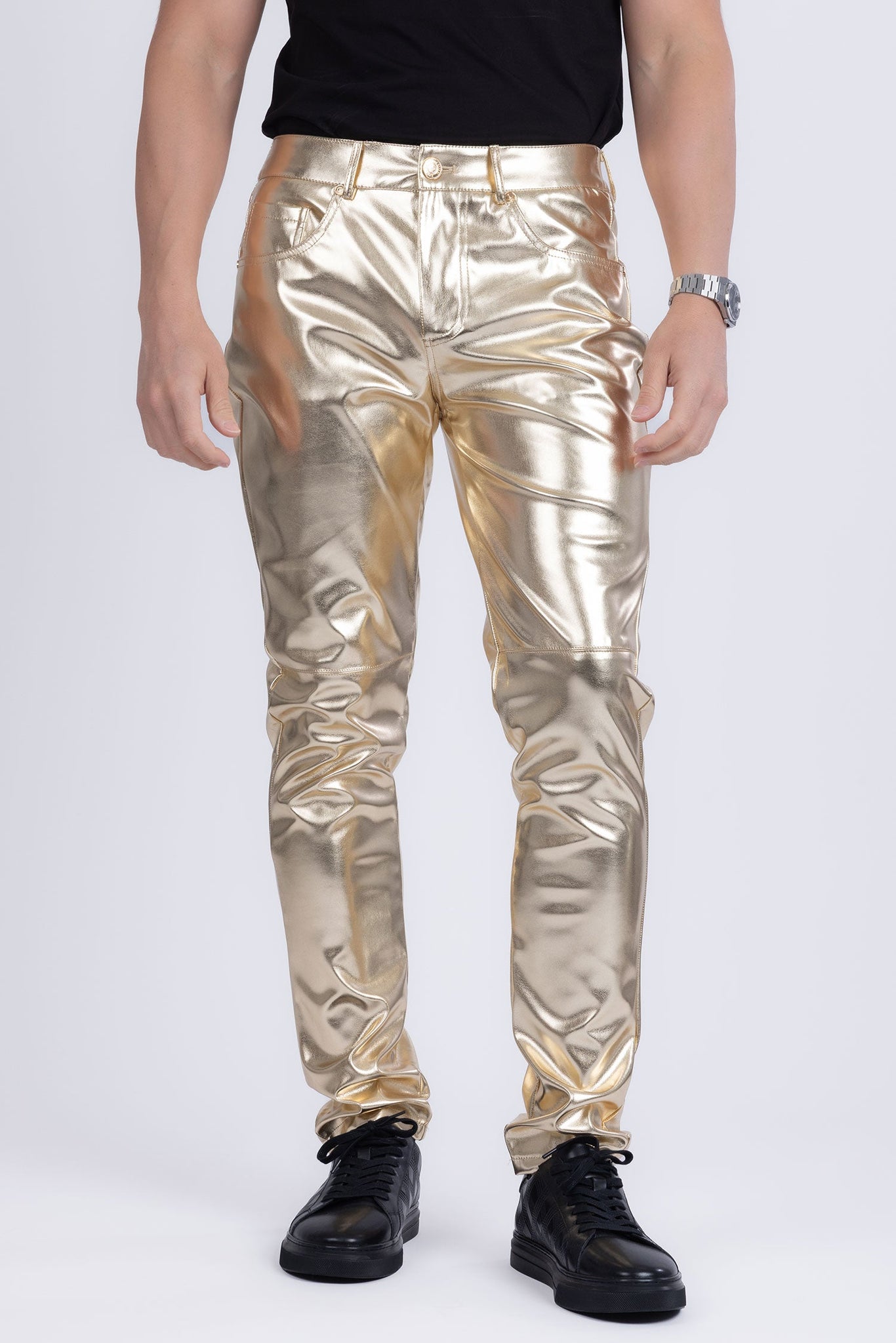 Barabas Wholesale Men's PU Leather Shiny Stretch Casual Pants 4CP100 Gold