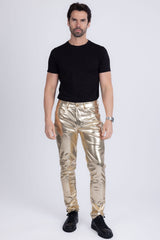 Barabas Wholesale Men's PU Leather Shiny Stretch Casual Pants 4CP100 Gold