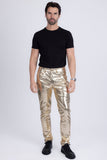 Barabas Wholesale Men's PU Leather Shiny Stretch Casual Pants 4CP100 Gold