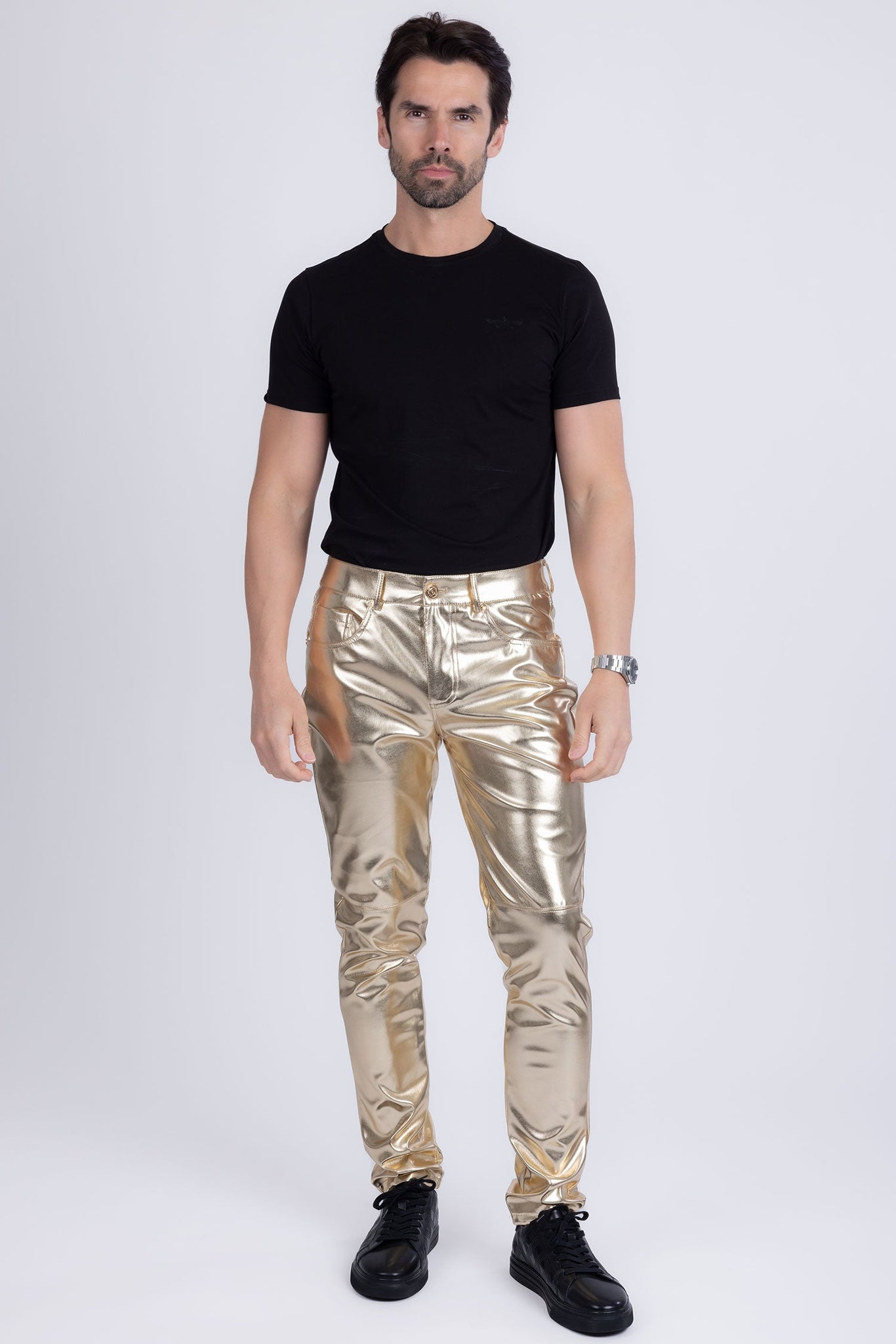 Barabas Wholesale Men's PU Leather Shiny Stretch Casual Pants 4CP100 Gold