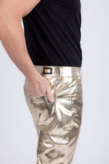 Barabas Wholesale Men's PU Leather Shiny Stretch Casual Pants 4CP100 Gold