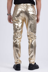 Barabas Wholesale Men's PU Leather Shiny Stretch Casual Pants 4CP100 Gold