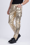 Barabas Wholesale Men's PU Leather Shiny Stretch Casual Pants 4CP100 Gold