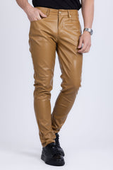 Barabas Wholesale Men's PU Leather Shiny Stretch Casual Pants 4CP100 Mustard