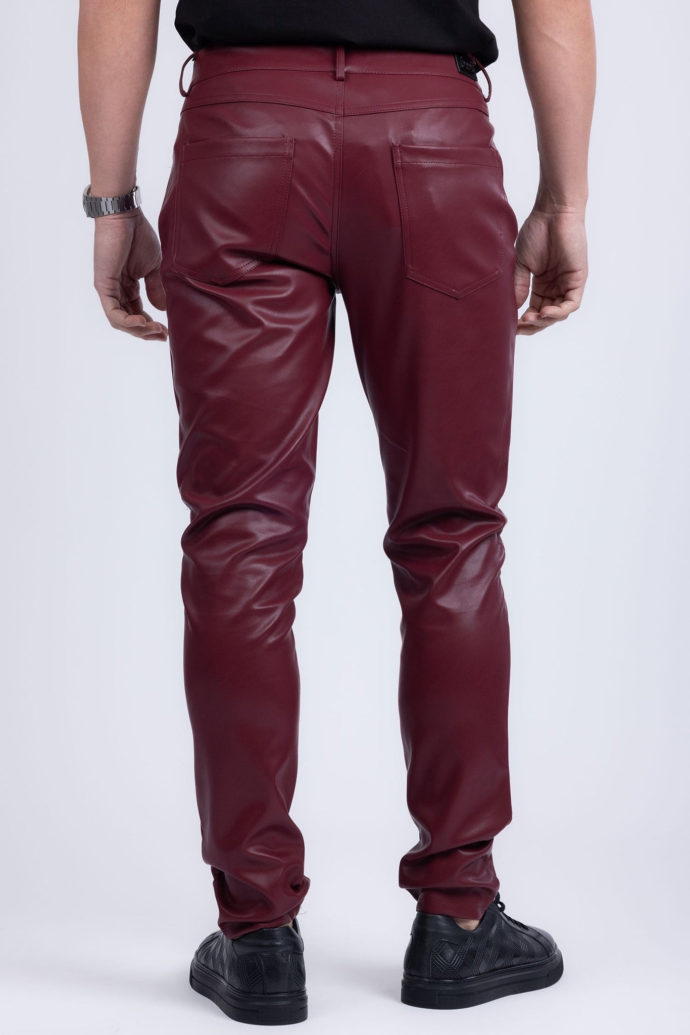 Barabas Wholesale Men's PU Leather Shiny Stretch Casual Pants 4CP100 Red