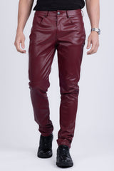 Barabas Wholesale Men's PU Leather Shiny Stretch Casual Pants 4CP100 Burgundy