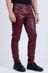 Barabas Wholesale Men's PU Leather Shiny Stretch Casual Pants 4CP100 Scarlet