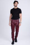 Barabas Wholesale Men's PU Leather Shiny Stretch Casual Pants 4CP100 Scarlet