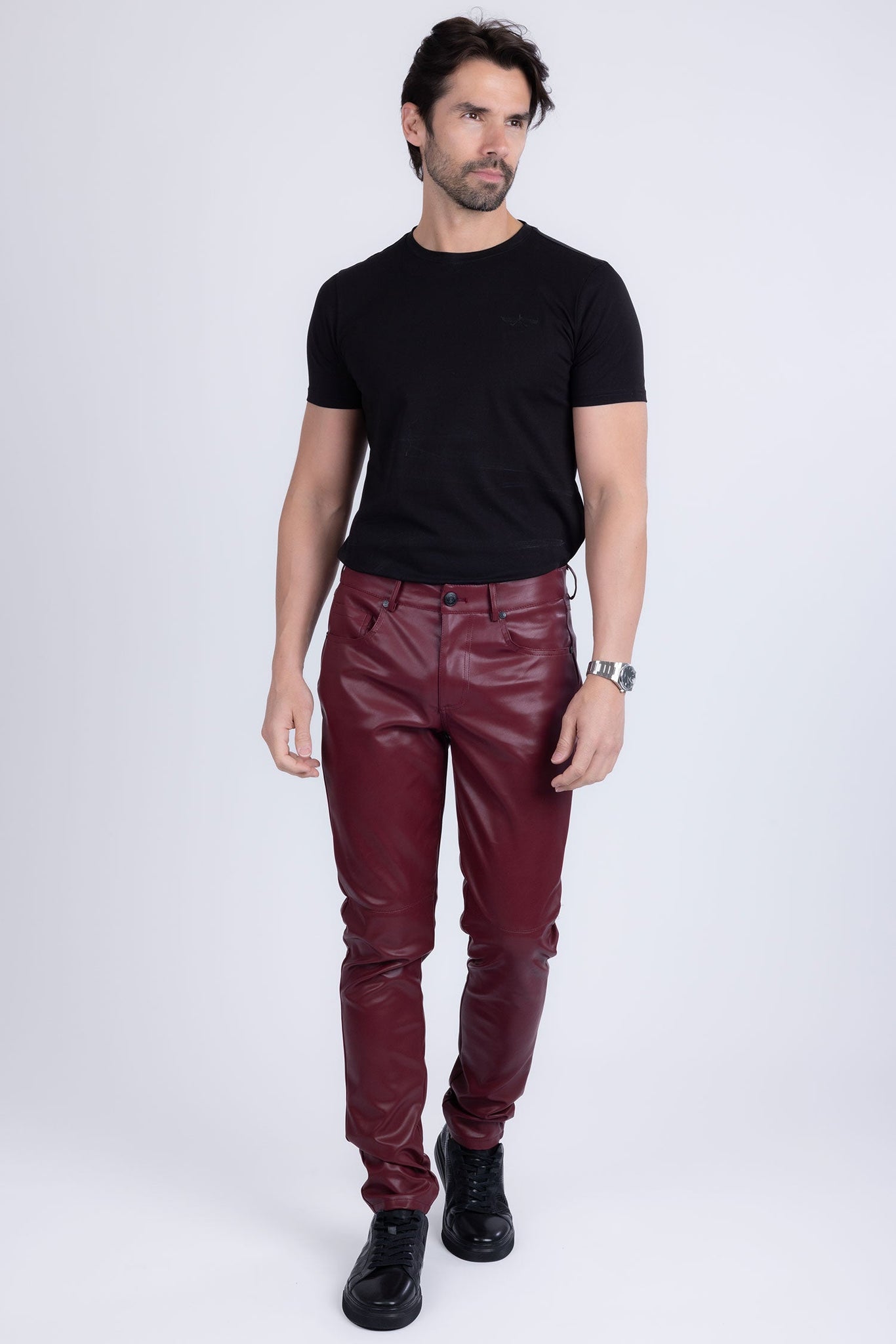 Barabas Wholesale Men's PU Leather Shiny Stretch Casual Pants 4CP100 Scarlet