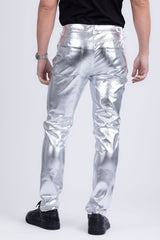 Barabas Wholesale Men's PU Leather Shiny Stretch Casual Pants 4CP100 Silver