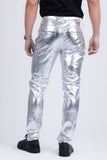 Barabas Wholesale Men's PU Leather Shiny Stretch Casual Pants 4CP100 Silver
