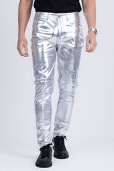 Barabas Wholesale Men's PU Leather Shiny Stretch Casual Pants 4CP100 Silver