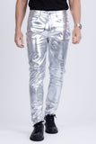 Barabas Wholesale Men's PU Leather Shiny Stretch Casual Pants 4CP100 Silver