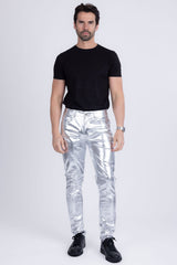 Barabas Wholesale Men's PU Leather Shiny Stretch Casual Pants 4CP100 Silver