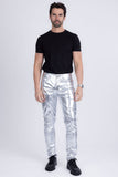 Barabas Wholesale Men's PU Leather Shiny Stretch Casual Pants 4CP100 Silver