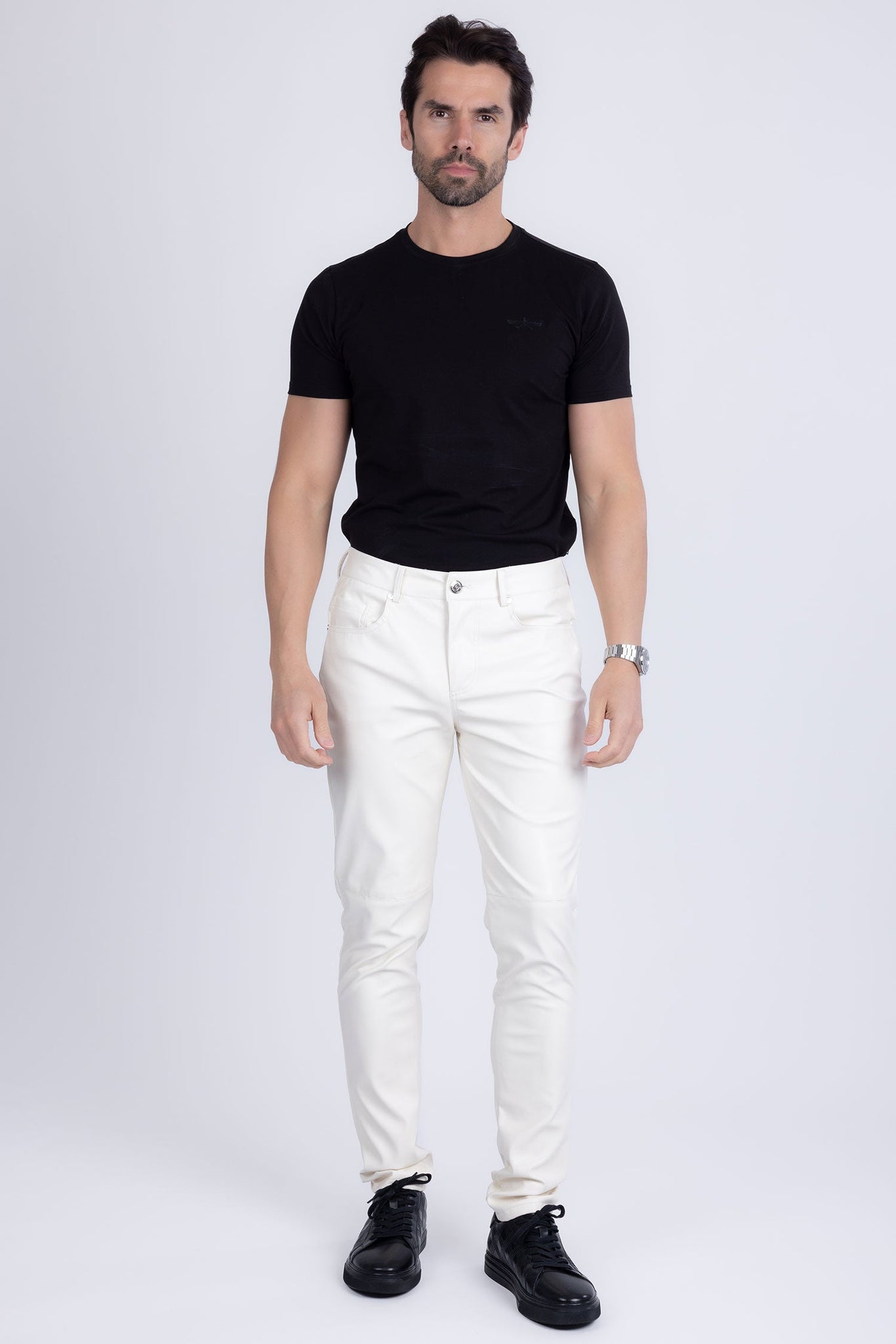 Barabas Wholesale Men's PU Leather Shiny Stretch Casual Pants 4CP100 White