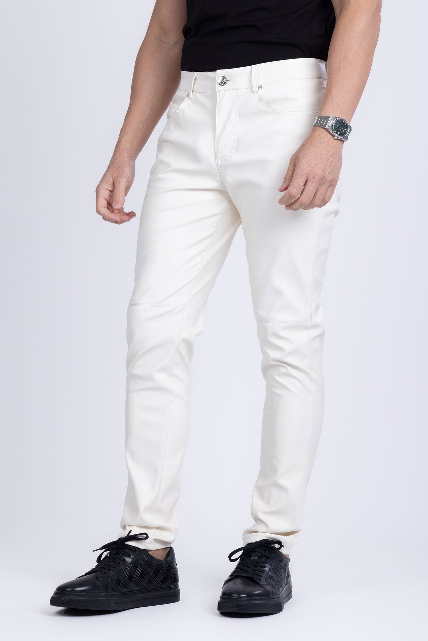 Barabas Wholesale Men's PU Leather Shiny Stretch Casual Pants 4CP100 White