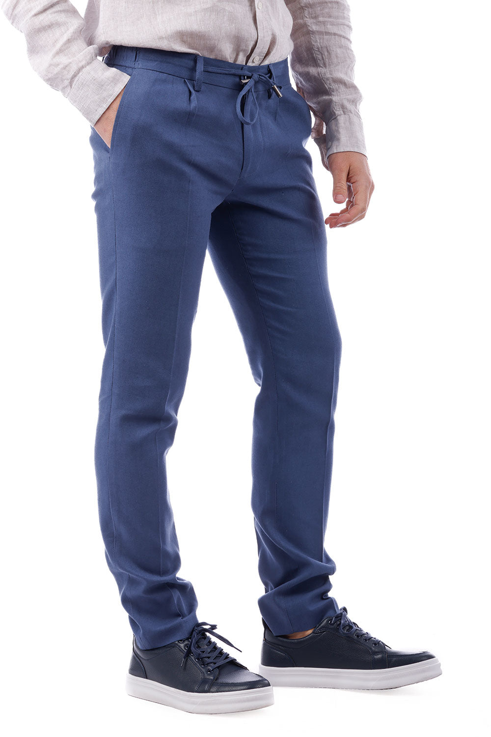 Barabas Men's Adjustable Waistband Drawstring Linen Pants 4CP30 Blue