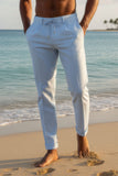 Barabas Men's Adjustable Waistband Drawstring Linen Pants 4CP30 Light Blue