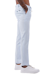 Barabas Men's Adjustable Waistband Drawstring Linen Pants 4CP30 Light Blue