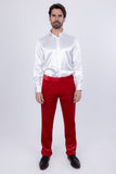 Barabas Men's Velvet Shiny Slim Fit Solid Color Shiny Pants 4CP40 Red
