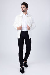 Barabas Wholesale Men's Studded Geometric Pattern Winter Bomber Jacket 4CR01 White