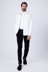 Barabas Wholesale Men's Studded Geometric Pattern Winter Bomber Jacket 4CR01 White Silver