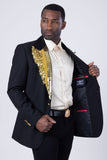 Barabas Wholesale Men's Pearls Gold Leaf Decorative Peak Lapel Blazer 4EBL45 Black