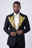 Barabas Wholesale Men's Pearls Gold Leaf Decorative Peak Lapel Blazer 4EBL45 Black