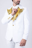 Barabas Wholesale Men's Pearls Gold Leaf Decorative Peak Lapel Blazer 4EBL45 White