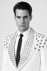 Barabas Wholesale Men's Floral Pattern Rhinestone Shawl Lapel Blazer 4EBL46 White